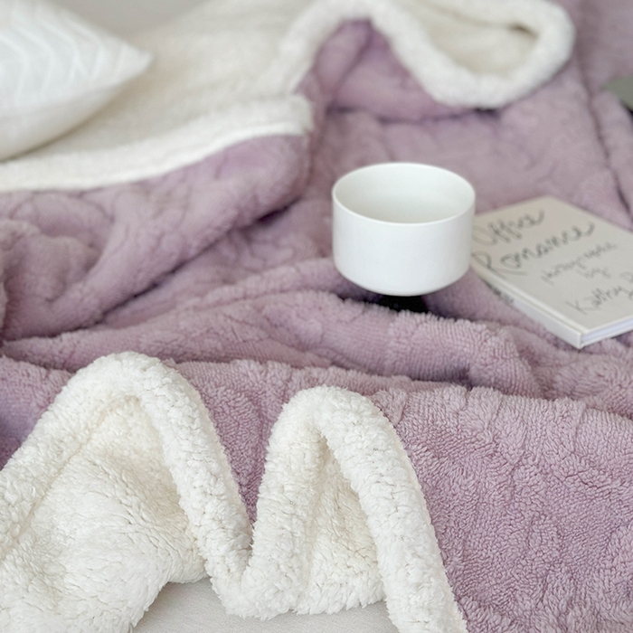 91家纺网 家纺一手货源 找家纺 梵希良品家纺 2025新款新款塔芙绒羊羔绒双层毯子加厚盖毯办公室午休沙发毯毯子 优雅紫