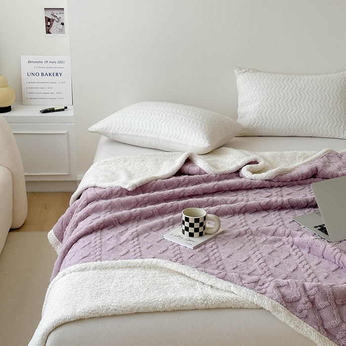 91家纺网 家纺一手货源 找家纺 梵希良品家纺 2025新款新款塔芙绒羊羔绒双层毯子加厚盖毯办公室午休沙发毯毯子 优雅紫