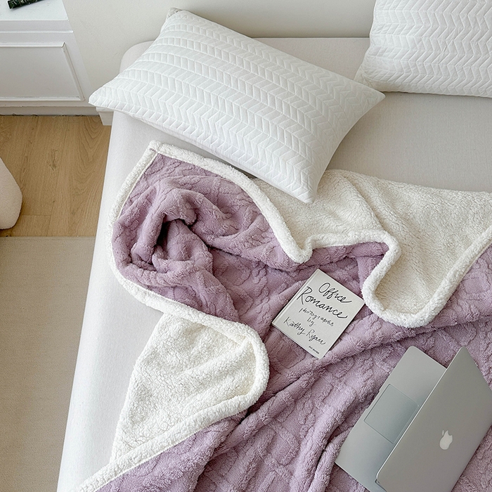 91家纺网 家纺一手货源 找家纺 梵希良品家纺 2025新款新款塔芙绒羊羔绒双层毯子加厚盖毯办公室午休沙发毯毯子 优雅紫