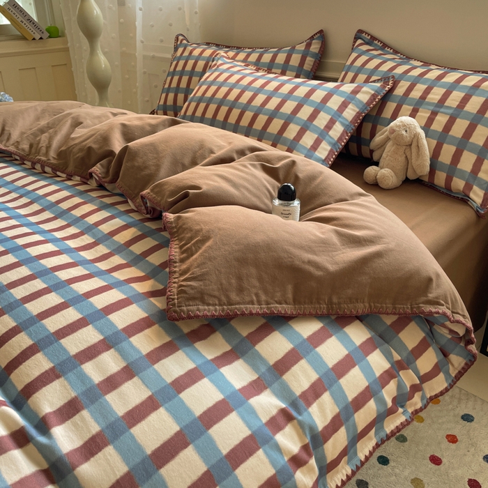 91家纺网 家纺一手货源 找家纺 如一 2025新款加厚全棉磨毛三角针四件套 摩登-咖