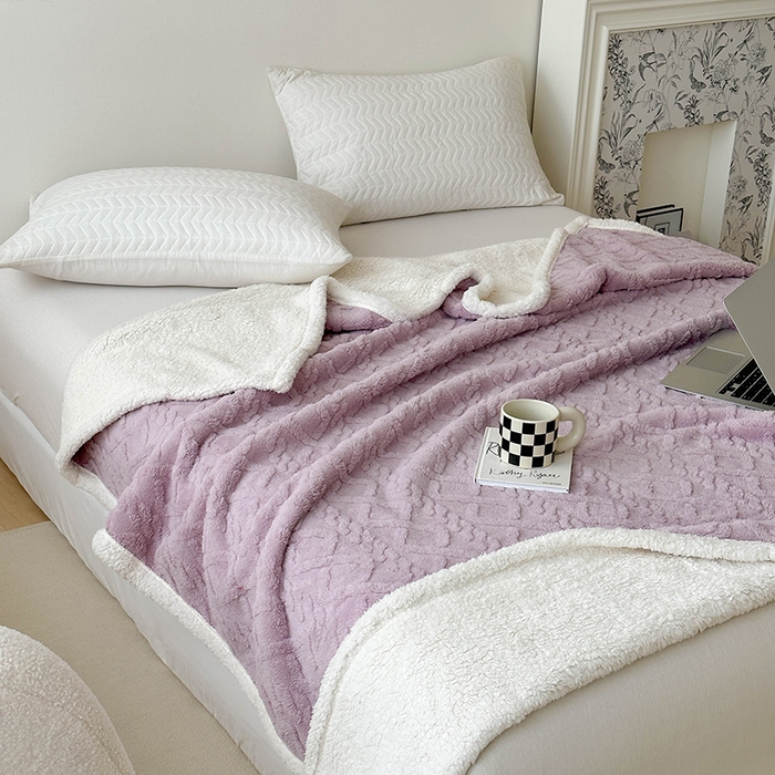 91家纺网 家纺一手货源 找家纺 梵希良品家纺 2025新款新款塔芙绒羊羔绒双层毯子加厚盖毯办公室午休沙发毯毯子 优雅紫