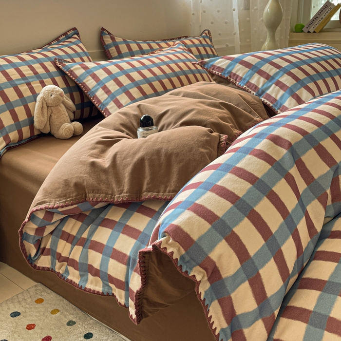 91家纺网 家纺一手货源 找家纺 如一 2025新款加厚全棉磨毛三角针四件套 摩登-咖