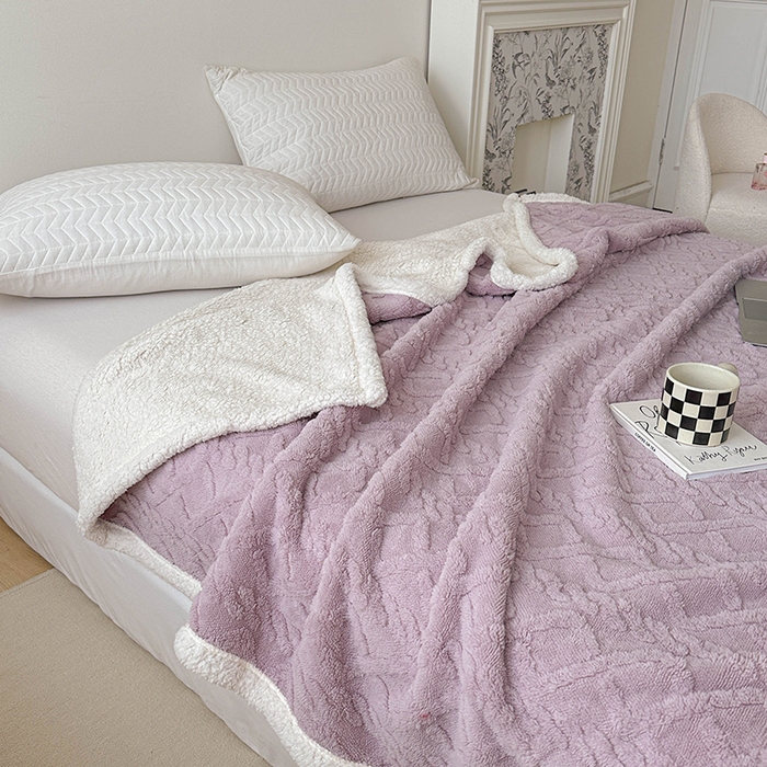 91家纺网 家纺一手货源 找家纺 梵希良品家纺 2025新款新款塔芙绒羊羔绒双层毯子加厚盖毯办公室午休沙发毯毯子 优雅紫