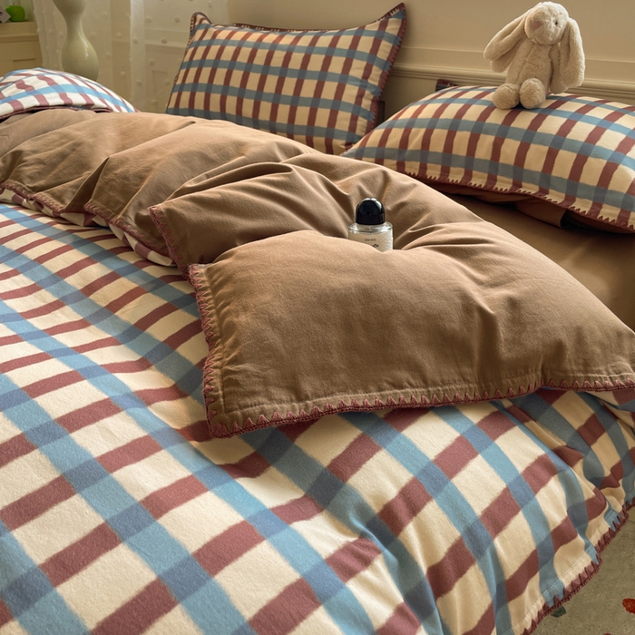 91家纺网 家纺一手货源 找家纺 如一 2025新款加厚全棉磨毛三角针四件套 摩登-咖