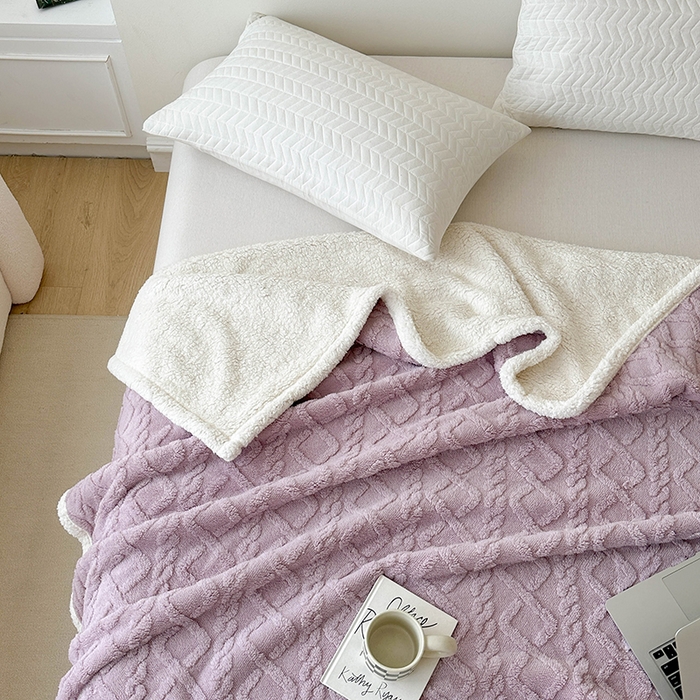 91家纺网 家纺一手货源 找家纺 梵希良品家纺 2025新款新款塔芙绒羊羔绒双层毯子加厚盖毯办公室午休沙发毯毯子 优雅紫