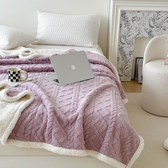 91家纺网 家纺一手货源 找家纺 梵希良品家纺 2025新款新款塔芙绒羊羔绒双层毯子加厚盖毯办公室午休沙发毯毯子 优雅紫