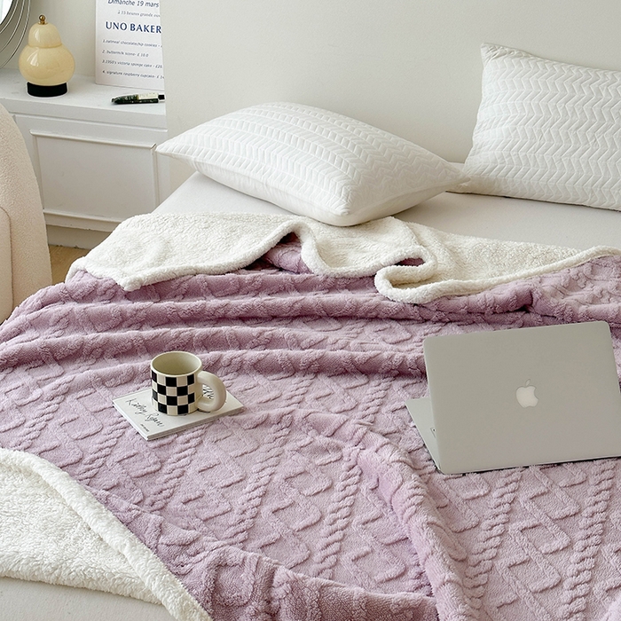 91家纺网 家纺一手货源 找家纺 梵希良品家纺 2025新款新款塔芙绒羊羔绒双层毯子加厚盖毯办公室午休沙发毯毯子 优雅紫