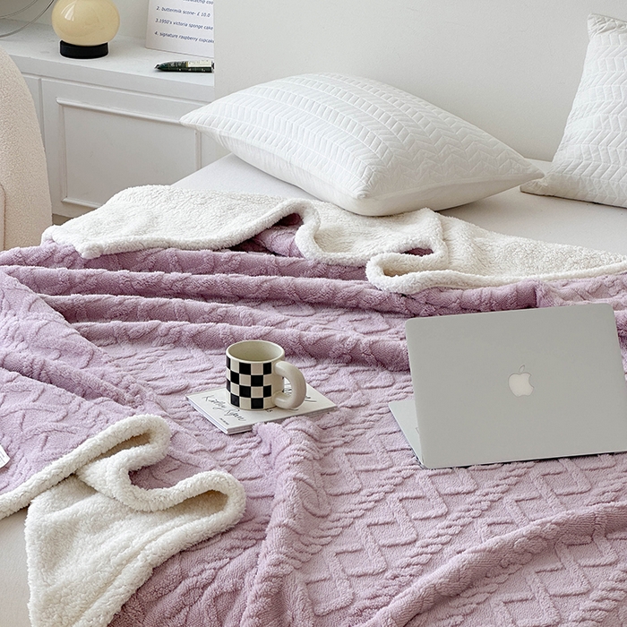 91家纺网 家纺一手货源 找家纺 梵希良品家纺 2025新款新款塔芙绒羊羔绒双层毯子加厚盖毯办公室午休沙发毯毯子 优雅紫