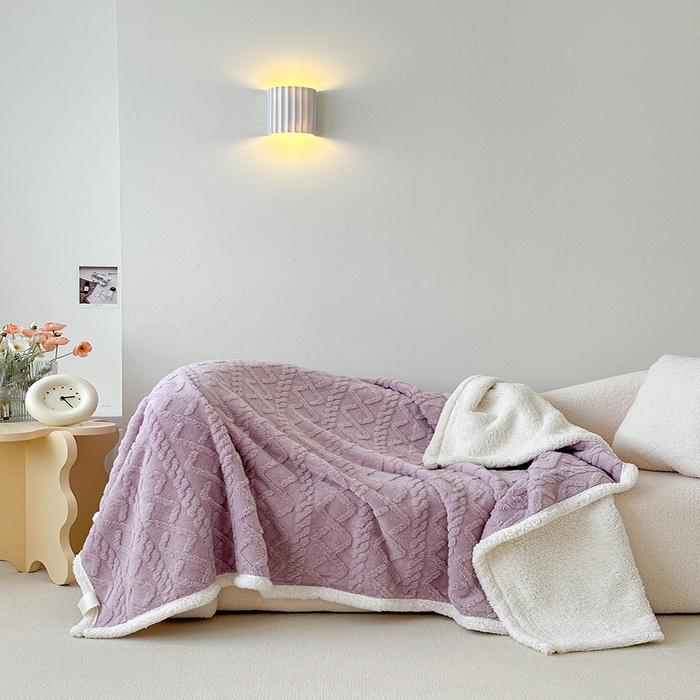91家纺网 家纺一手货源 找家纺 梵希良品家纺 2025新款新款塔芙绒羊羔绒双层毯子加厚盖毯办公室午休沙发毯毯子 优雅紫