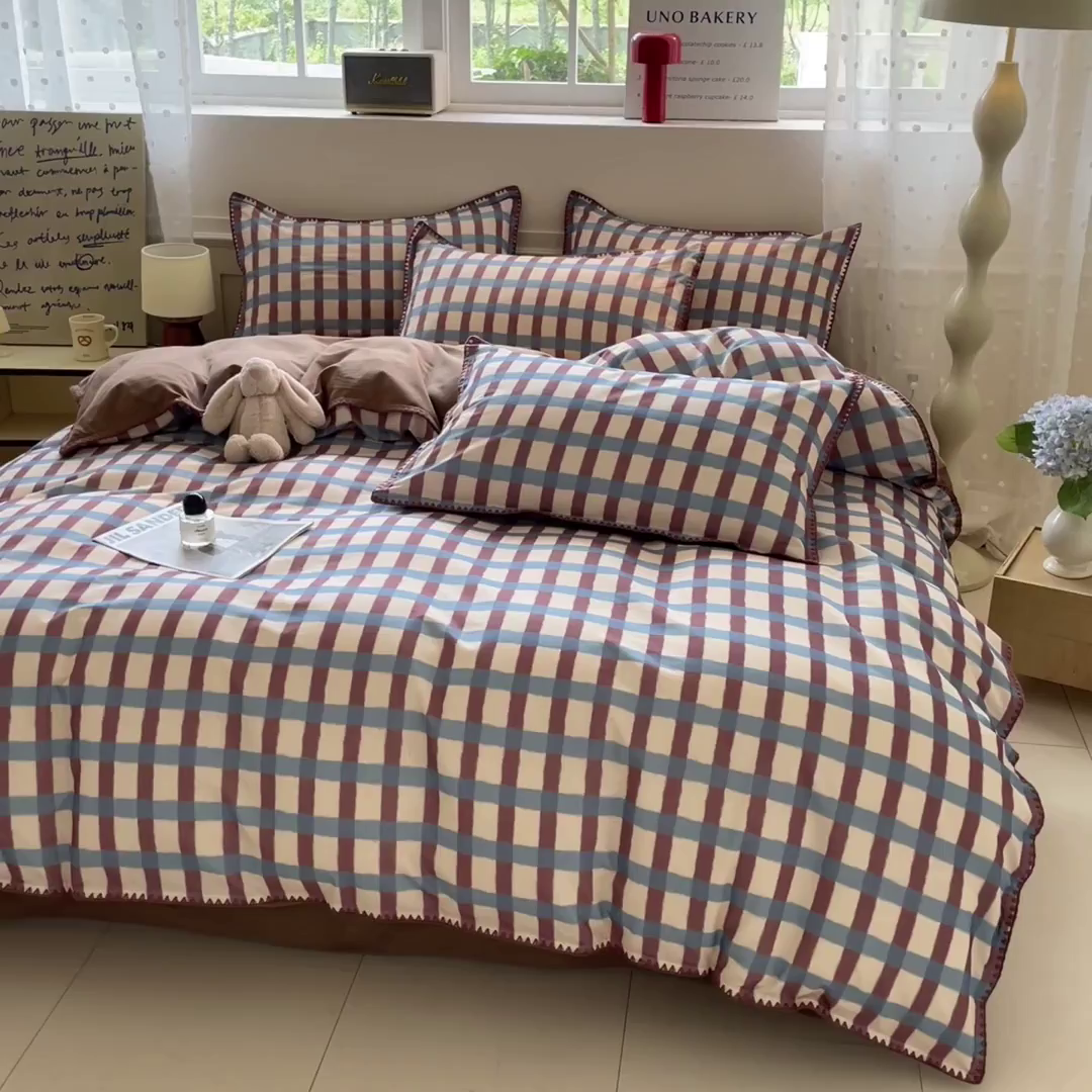 91家纺网 家纺一手货源 找家纺 如一 2025新款加厚全棉磨毛三角针四件套 摩登-咖