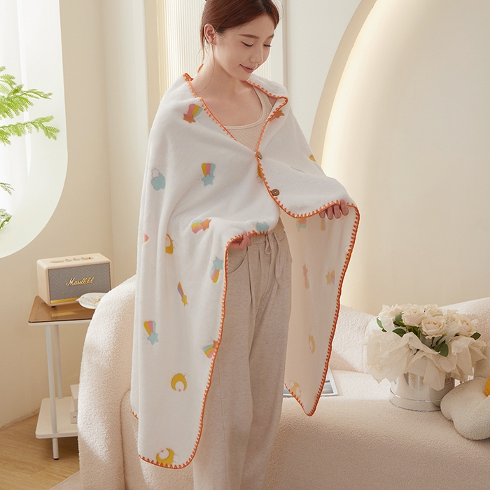 91家纺网 家纺一手货源 找家纺 楼兰公主 2025秋冬新款云朵绒披肩毯毛毯毯子多功能盖毯 彩虹白