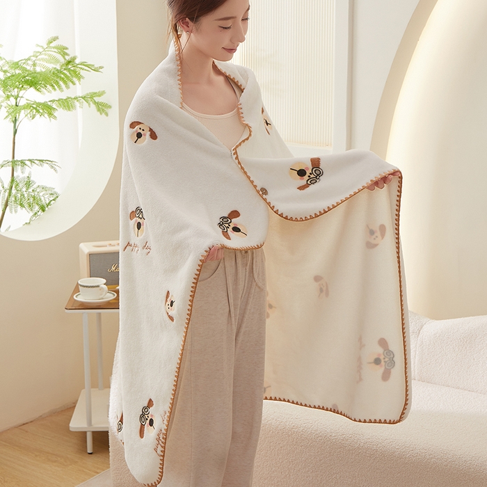 91家纺网 家纺一手货源 找家纺 楼兰公主 2025秋冬新款云朵绒披肩毯毛毯毯子多功能盖毯 大耳狗