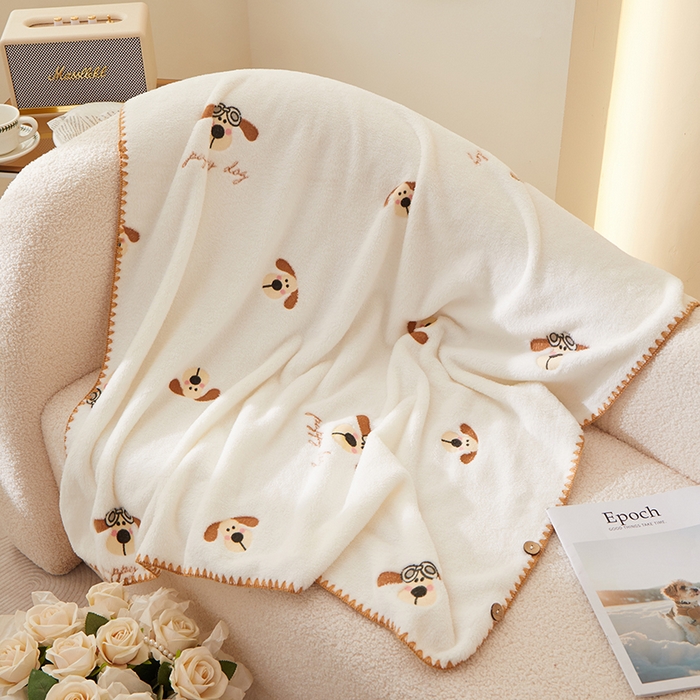 91家纺网 家纺一手货源 找家纺 楼兰公主 2025秋冬新款云朵绒披肩毯毛毯毯子多功能盖毯 大耳狗