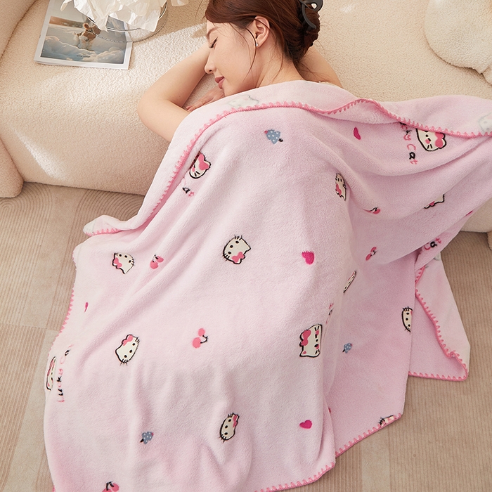 91家纺网 家纺一手货源 找家纺 楼兰公主 2025秋冬新款云朵绒披肩毯毛毯毯子多功能盖毯 粉红喵