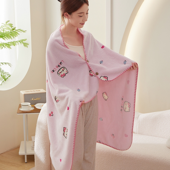 91家纺网 家纺一手货源 找家纺 楼兰公主 2025秋冬新款云朵绒披肩毯毛毯毯子多功能盖毯 粉红喵