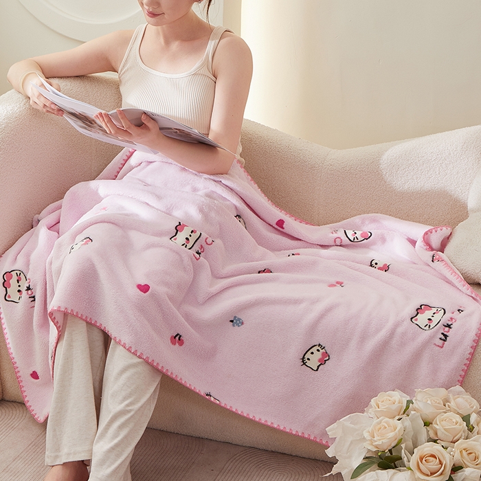 91家纺网 家纺一手货源 找家纺 楼兰公主 2025秋冬新款云朵绒披肩毯毛毯毯子多功能盖毯 粉红喵