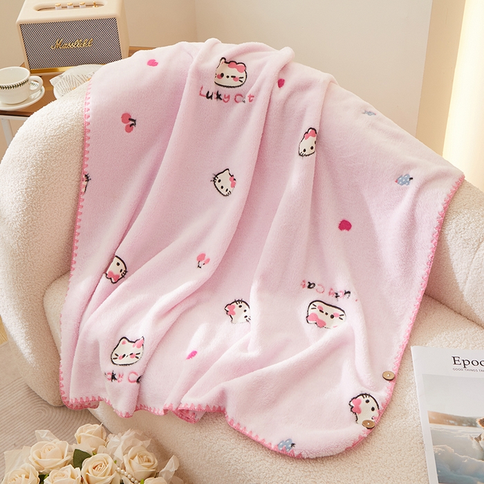 91家纺网 家纺一手货源 找家纺 楼兰公主 2025秋冬新款云朵绒披肩毯毛毯毯子多功能盖毯 粉红喵