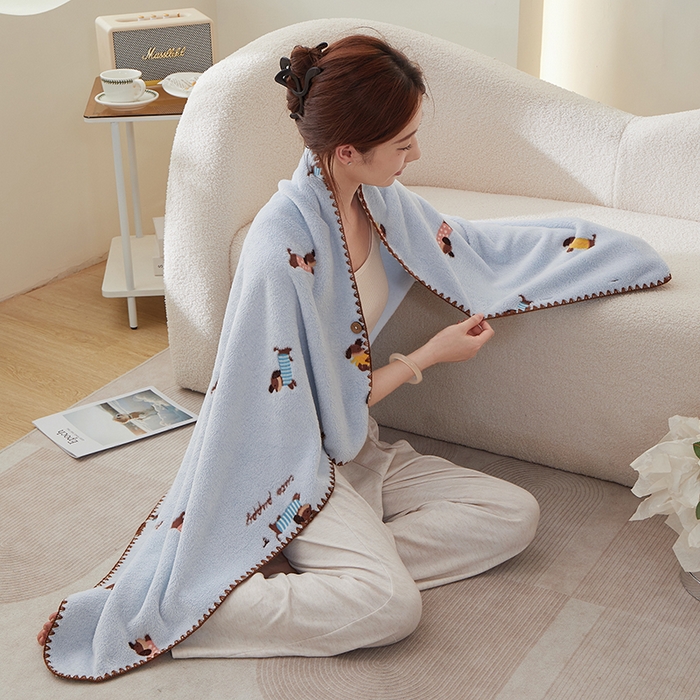 91家纺网 家纺一手货源 找家纺 楼兰公主 2025秋冬新款云朵绒披肩毯毛毯毯子多功能盖毯 腊肠狗