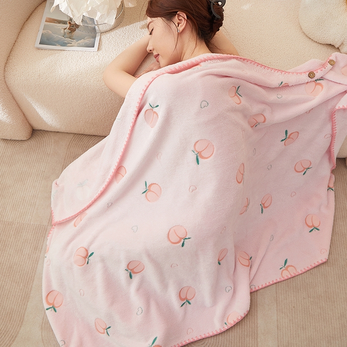 91家纺网 家纺一手货源 找家纺 楼兰公主 2025秋冬新款云朵绒披肩毯毛毯毯子多功能盖毯 蜜桃粉