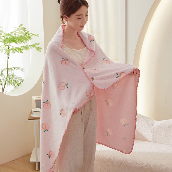 91家纺网 家纺一手货源 找家纺 楼兰公主 2025秋冬新款云朵绒披肩毯毛毯毯子多功能盖毯 蜜桃粉