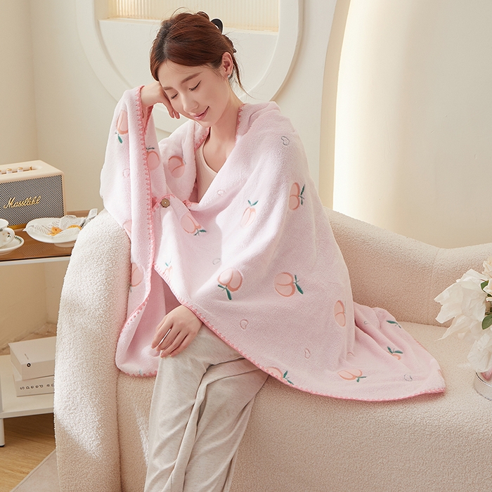 91家纺网 家纺一手货源 找家纺 楼兰公主 2025秋冬新款云朵绒披肩毯毛毯毯子多功能盖毯 蜜桃粉