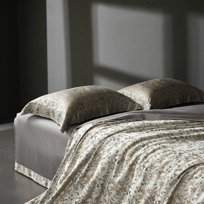 91家纺网 家纺一手货源 找家纺 时亿家居 2025新款100支天丝棉色织提花四件套 晨曦卡其