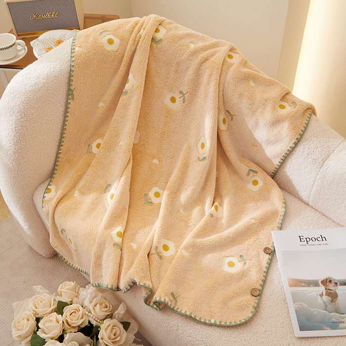 91家纺网 家纺一手货源 找家纺 楼兰公主 2025秋冬新款云朵绒披肩毯毛毯毯子多功能盖毯 小黄花