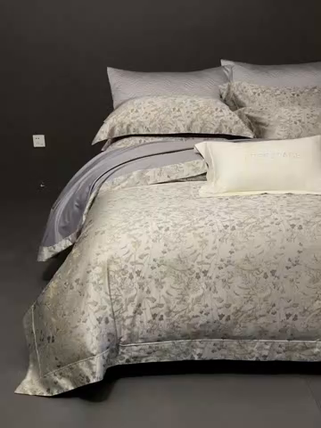 91家纺网 家纺一手货源 找家纺 时亿家居 2025新款100支天丝棉色织提花四件套 晨曦卡其