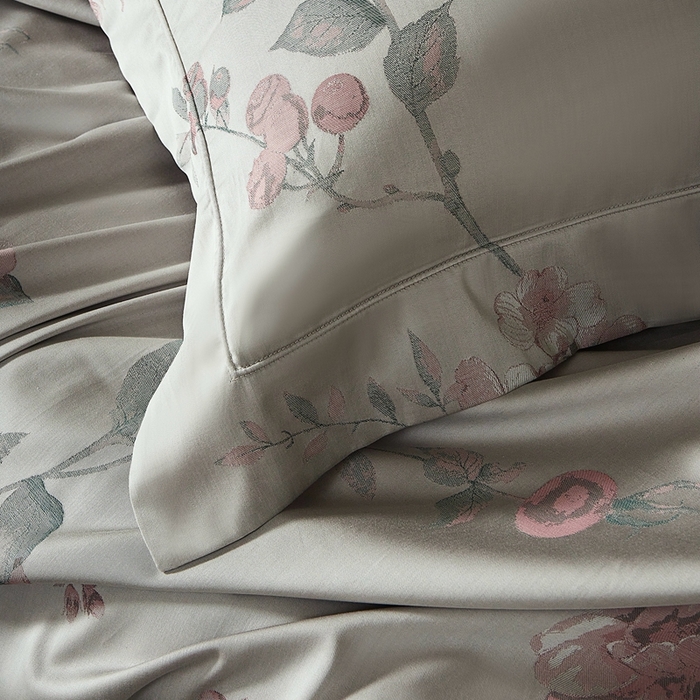 91家纺网 家纺一手货源 找家纺 时亿家居 2025新款100支天丝棉色织提花四件套 花海涧 粉