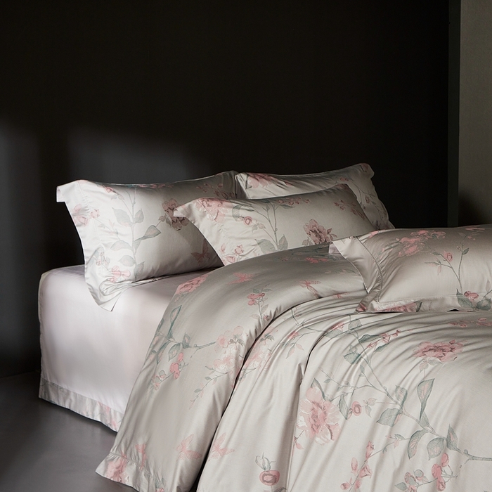 91家纺网 家纺一手货源 找家纺 时亿家居 2025新款100支天丝棉色织提花四件套 花海涧 粉