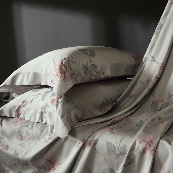 91家纺网 家纺一手货源 找家纺 时亿家居 2025新款100支天丝棉色织提花四件套 花海涧 粉