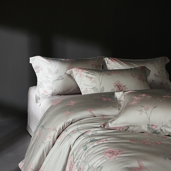 91家纺网 家纺一手货源 找家纺 时亿家居 2025新款100支天丝棉色织提花四件套 花海涧 粉