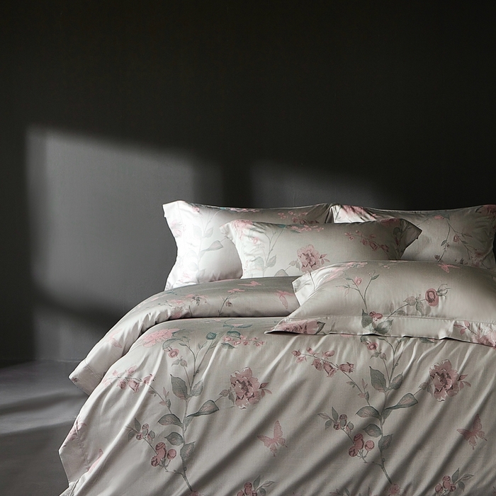 91家纺网 家纺一手货源 找家纺 时亿家居 2025新款100支天丝棉色织提花四件套 花海涧 粉