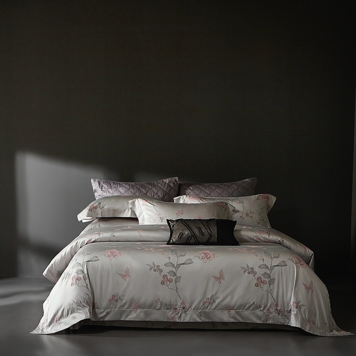 时亿家居 2025新款100支天丝棉色织提花四件套 花海涧 粉
