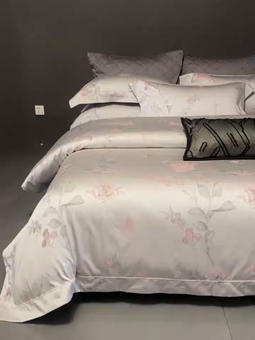 91家纺网 家纺一手货源 找家纺 时亿家居 2025新款100支天丝棉色织提花四件套 花海涧 粉