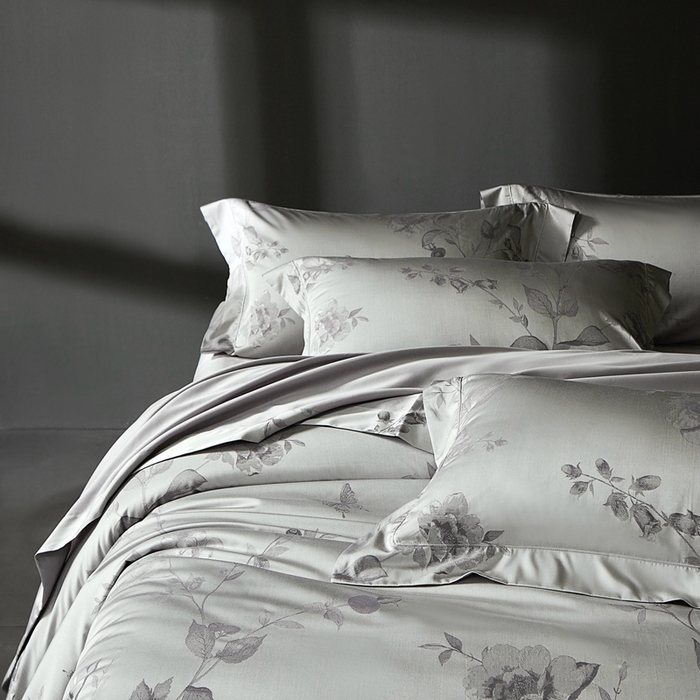 91家纺网 家纺一手货源 找家纺 时亿家居 2025新款100支天丝棉色织提花四件套 花海涧 灰