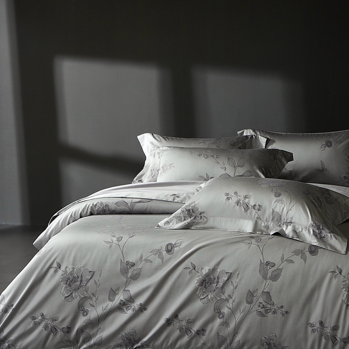 91家纺网 家纺一手货源 找家纺 时亿家居 2025新款100支天丝棉色织提花四件套 花海涧 灰