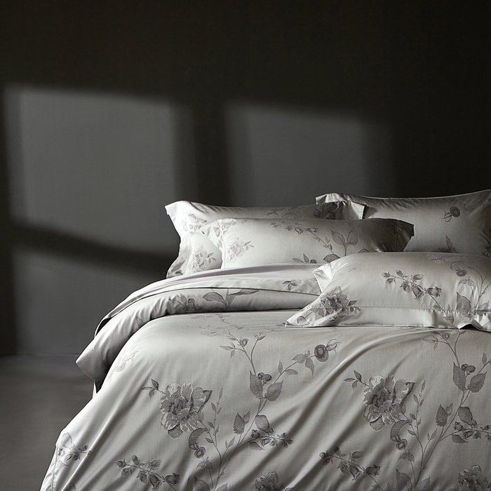 91家纺网 家纺一手货源 找家纺 时亿家居 2025新款100支天丝棉色织提花四件套 花海涧 灰