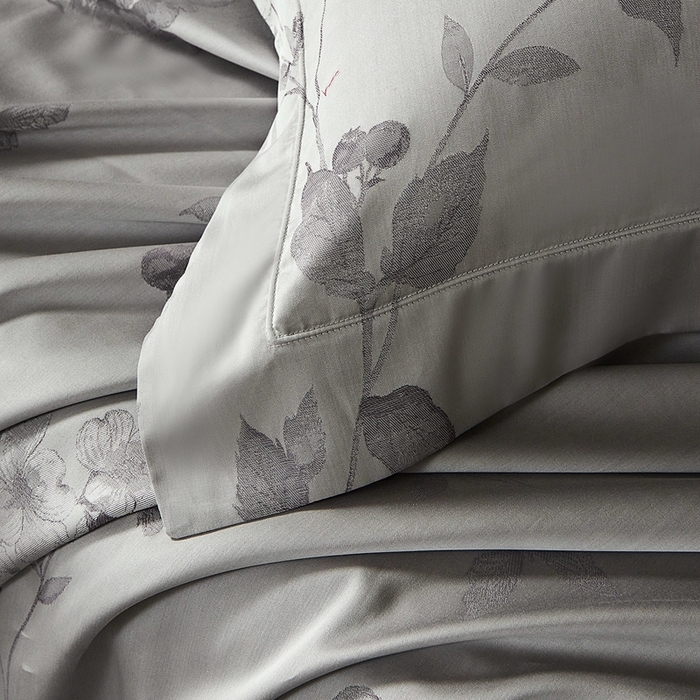 91家纺网 家纺一手货源 找家纺 时亿家居 2025新款100支天丝棉色织提花四件套 花海涧 灰