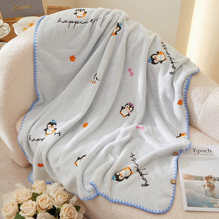 91家纺网 家纺一手货源 找家纺 楼兰公主 2025秋冬新款云朵绒披肩毯毛毯毯子多功能盖毯 小企鹅