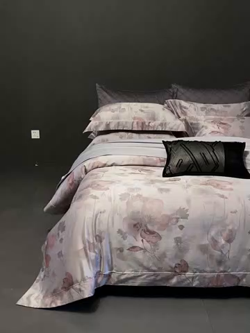 91家纺网 家纺一手货源 找家纺 时亿家居 2025新款100支天丝棉色织提花四件套 夕颜