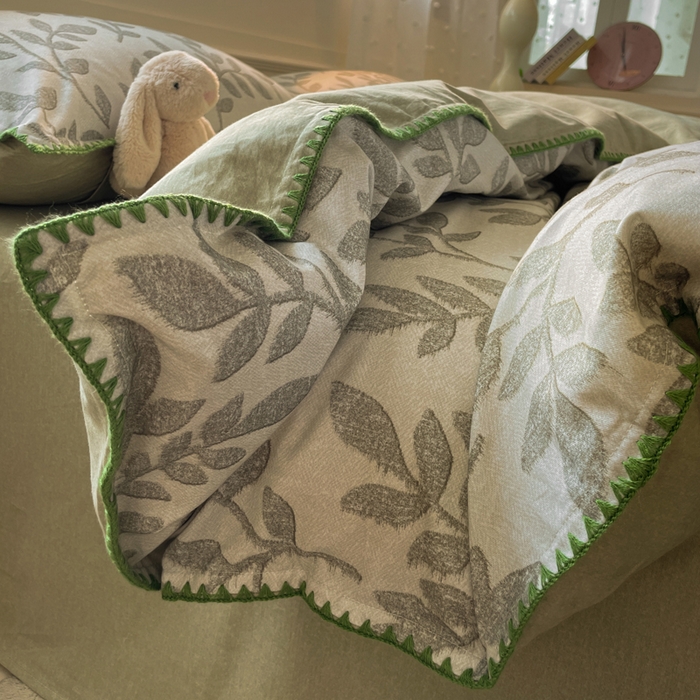 91家纺网 家纺一手货源 找家纺 如一 2025新款加厚全棉磨毛三角针四件套 叶语-绿