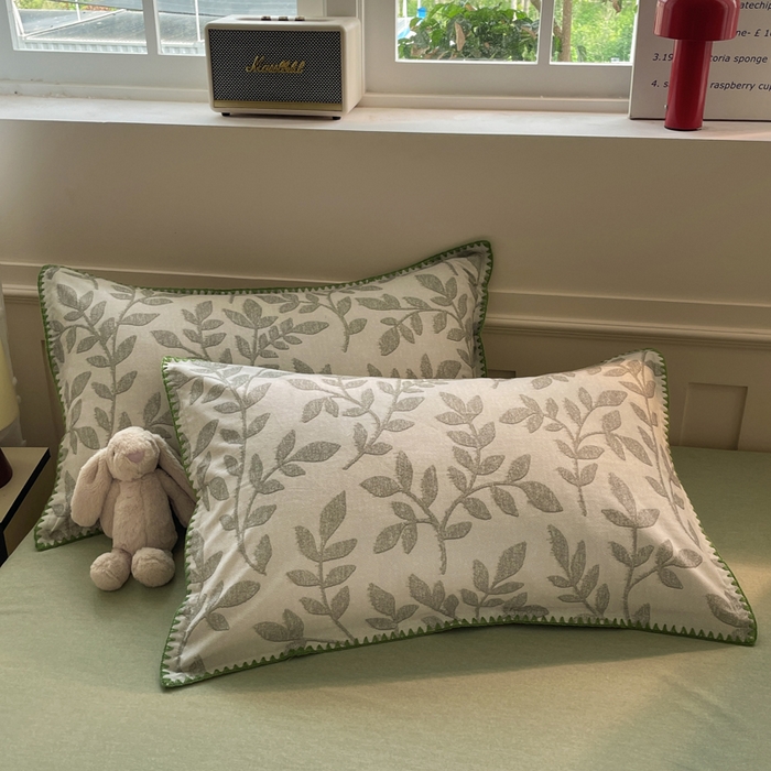 91家纺网 家纺一手货源 找家纺 如一 2025新款加厚全棉磨毛三角针四件套 叶语-绿