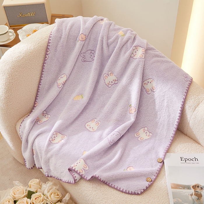 91家纺网 家纺一手货源 找家纺 楼兰公主 2025秋冬新款云朵绒披肩毯毛毯毯子多功能盖毯 小兔紫