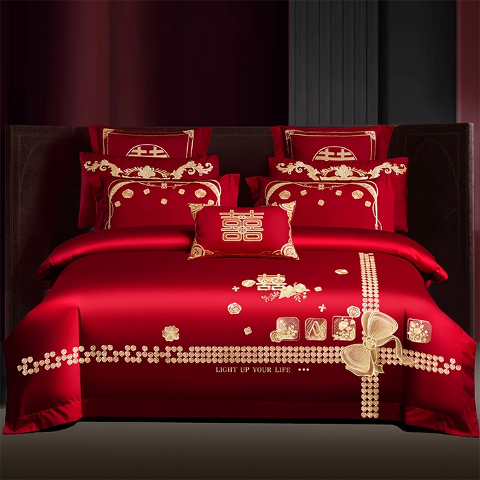 91家纺网 家纺一手货源 找家纺 （总）芊囍纺 2025新款全棉刺绣婚庆四件套