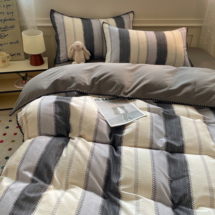 91家纺网 家纺一手货源 找家纺 如一 2025新款加厚全棉磨毛三角针四件套 韵律-灰