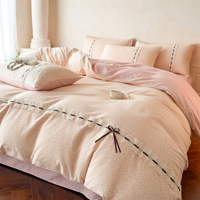 91家纺网 家纺一手货源 找家纺 （总）遇见家居生活馆 2025新款亚麻双层纱四件套-叶知秋（小号108 标准128，加大138）