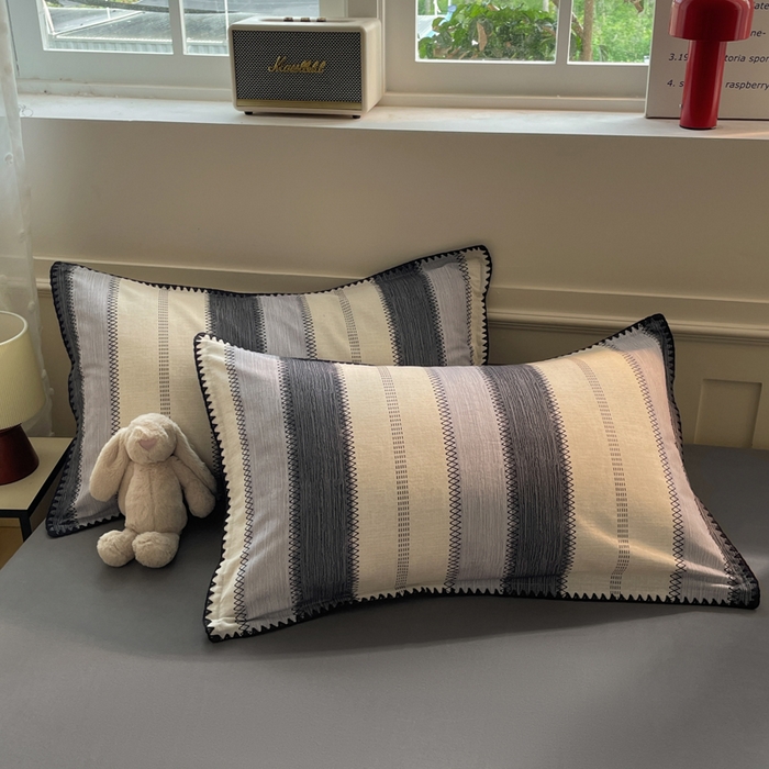 91家纺网 家纺一手货源 找家纺 如一 2025新款加厚全棉磨毛三角针四件套 韵律-灰