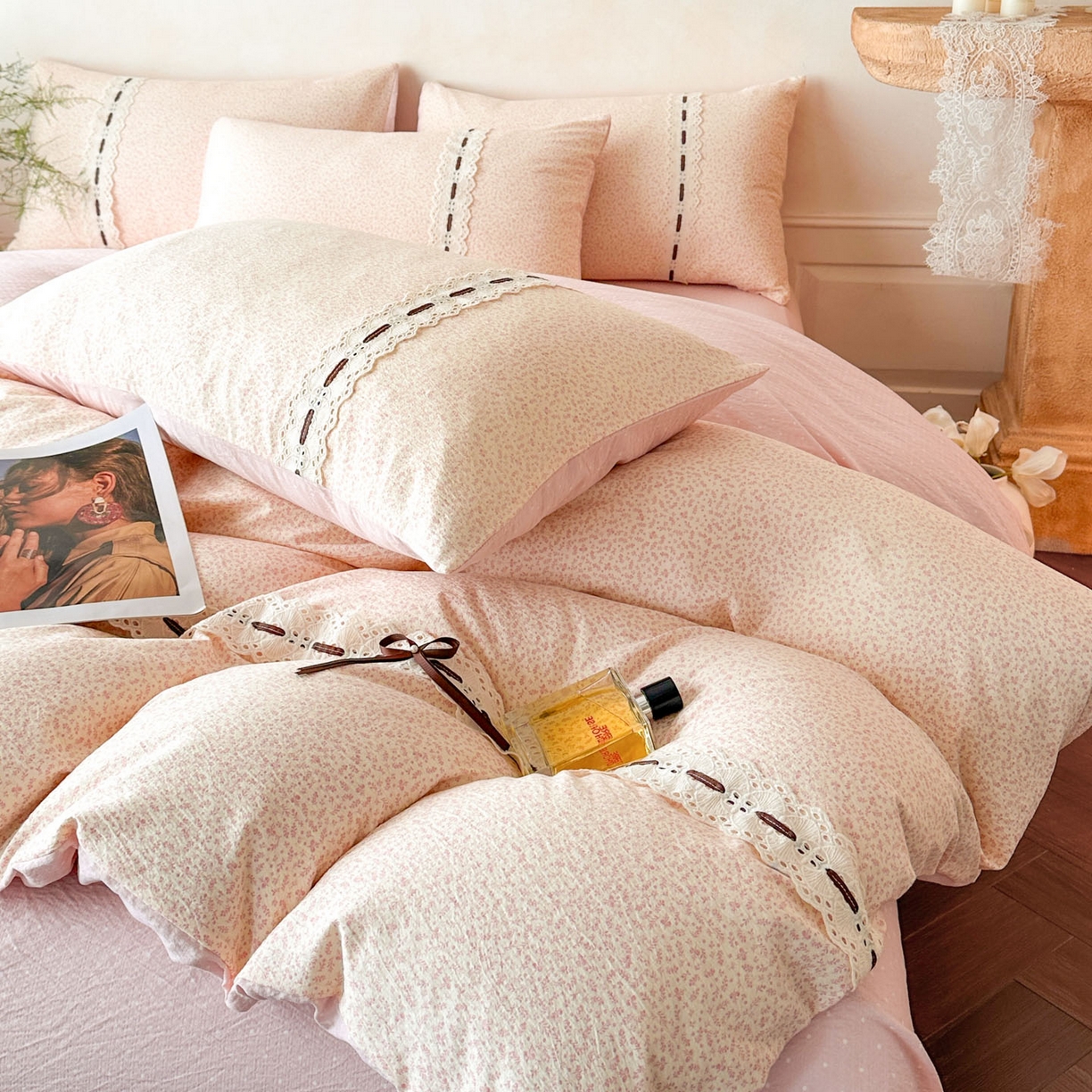 91家纺网 家纺一手货源 找家纺 （总）遇见家居生活馆 2025新款亚麻双层纱四件套-叶知秋（小号108 标准128，加大138）