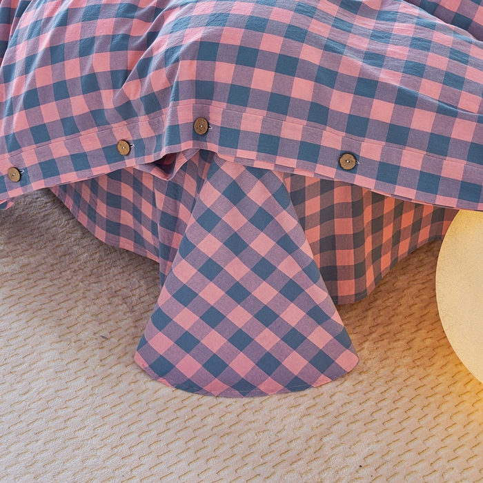 91家纺网 家纺一手货源 找家纺 贝尔 PELLHOME 全棉纽扣色织水洗棉格子四件套（可抖音代发） 梦幻-粉